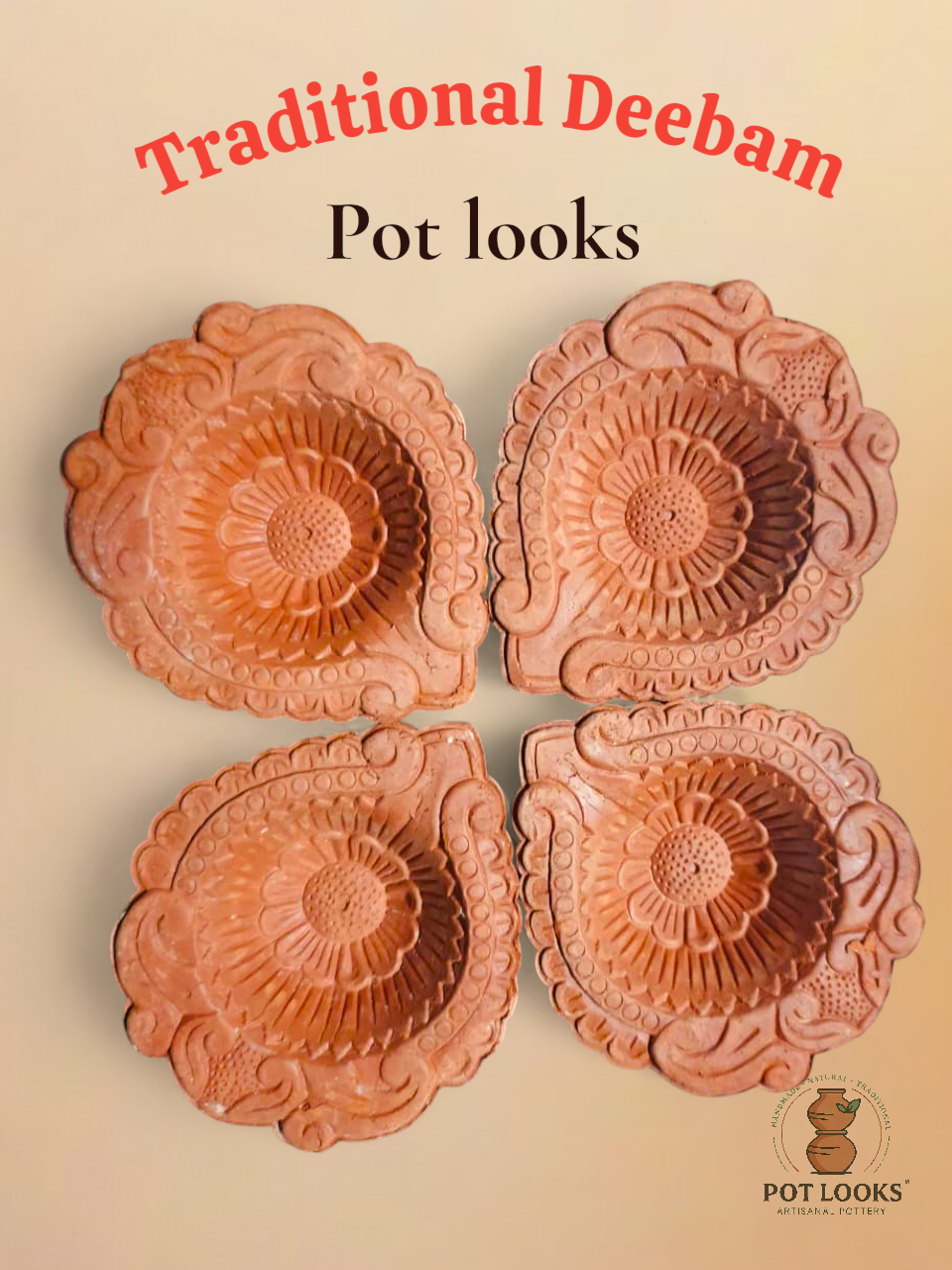 அலங்கார மலர் வடிவ அகல் விளக்கு (4 ) Decorative flower-shaped deebam (diya ) மண்பாண்டத் தீபம் - POT LOOKS™