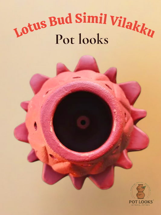 Lotus Bud Simil Vilakku| தாமரை மொட்டு சிமில் விளக்கு | Windproof Clay Lantern - POT LOOKS™
