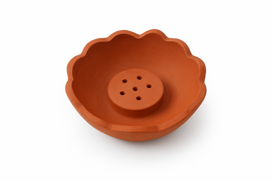 Traditional Clay Incense Holder - Lotus Design (uthu patti stand )