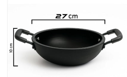 Traditional Earthen black Kadai with Dual Handles| karupu maan kadai