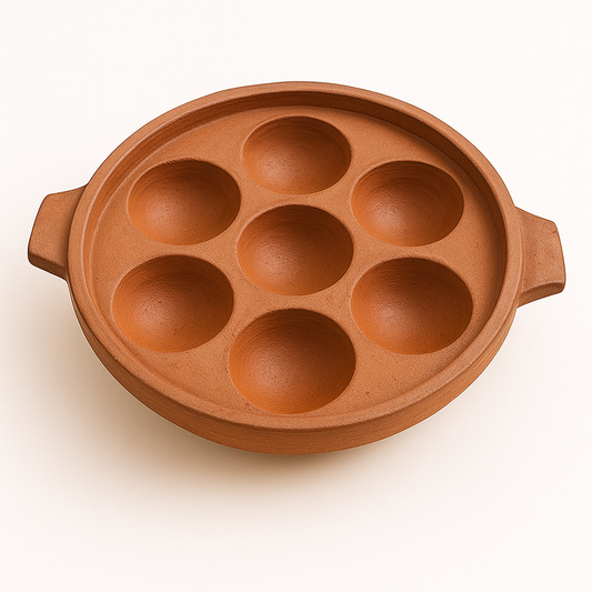 Perfect, Fluffy Paniyaram at Home |Pre-seasoned & Ready to Cook | Traditional Black\ brown Clay Kuzhi Paniyara Pan – 7 Kuzhi