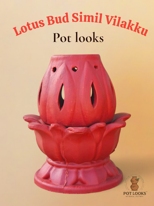 Lotus Bud Simil Vilakku| தாமரை மொட்டு சிமில் விளக்கு | Windproof Clay Lantern - POT LOOKS™