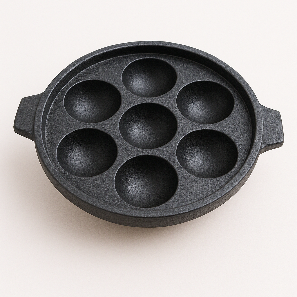 Perfect, Fluffy Paniyaram at Home |Pre-seasoned & Ready to Cook | Traditional Black\ brown Clay Kuzhi Paniyara Pan – 7 Kuzhi