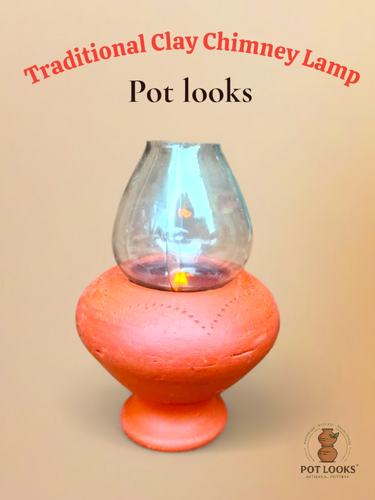 Traditional Clay Chimney Lamp | Vintage Oil Lantern (with Glass Top)   | பாரம்பரிய மண் சிம்னி விளக்கு  |விண்டேஜ் எண்ணெய் விளக்கு (கண்ணாடி மூடியுடன்) - POT LOOKS™