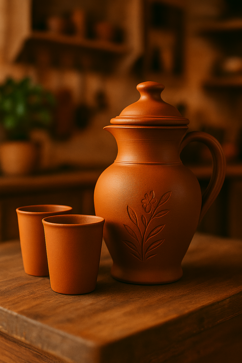 The New Beauty of Your Table | 2L Earthen Water Jug (with 2 Glasses)