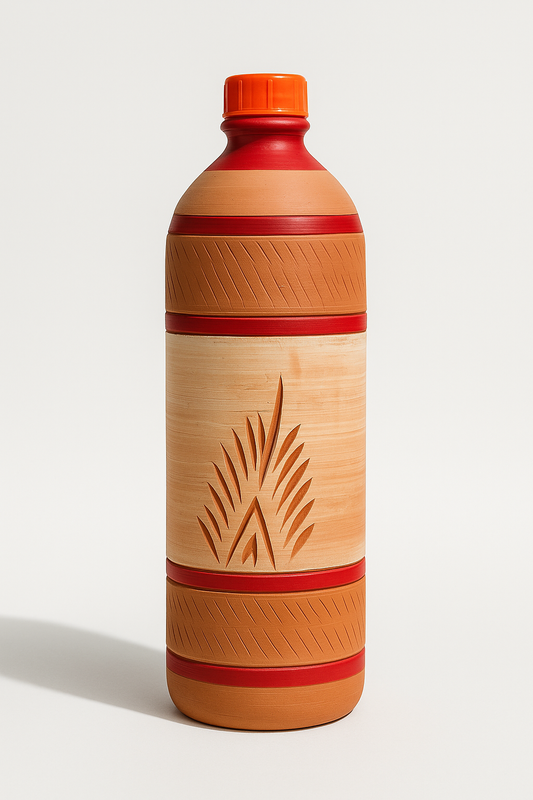 Traditional 1 litter  Clay Water Bottle with Leak-Proof Top | 1 litter மண் வாட்டர் பாட்டில் (கசிவில்லா மூடியுடன்)