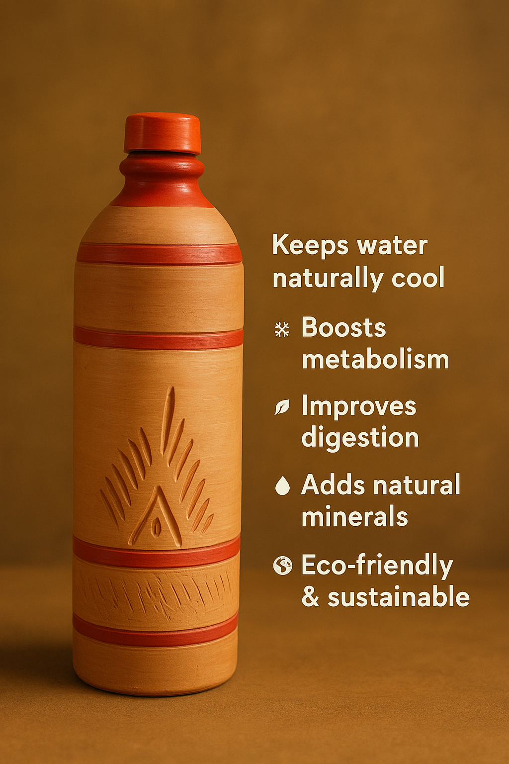 Traditional 1 litter  Clay Water Bottle with Leak-Proof Top | 1 litter மண் வாட்டர் பாட்டில் (கசிவில்லா மூடியுடன்)