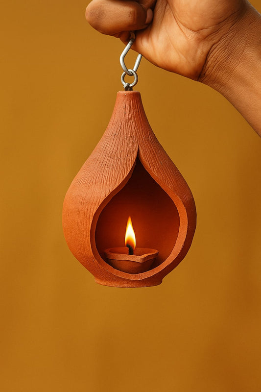 Terracotta Tear-Drop Hanging Diya | மண்பாண்ட நீர்த்துளி தொங்கும் தீபம் (velakku ) Coconut Diya