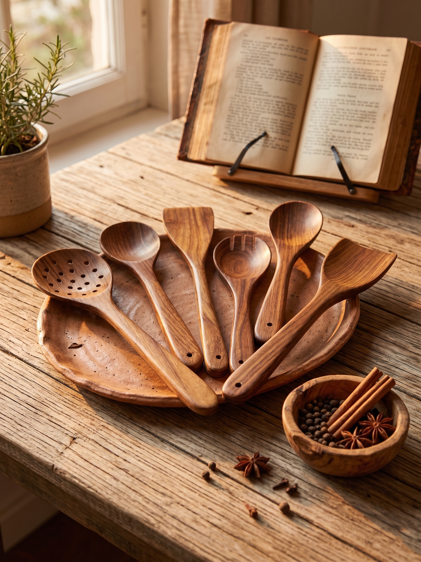 Premium Sheesham Wood Kitchen Utensils Set (6 Pieces) | Handmade  Wooden Spatula & Ladle Set | 100% Natural & Safe for Clay Pots