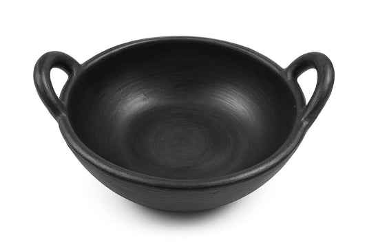 Traditional Black Clay Kadai with Clay Handle | கருப்பு மண் கடாய் (மண் கைப்பிடியுடன்)