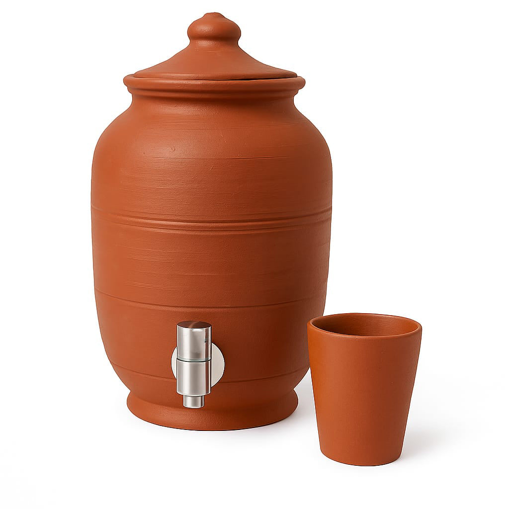 Your Family's Fountain of Health | 10L and 5L Earthen Water Pot with steel Tap with free glass